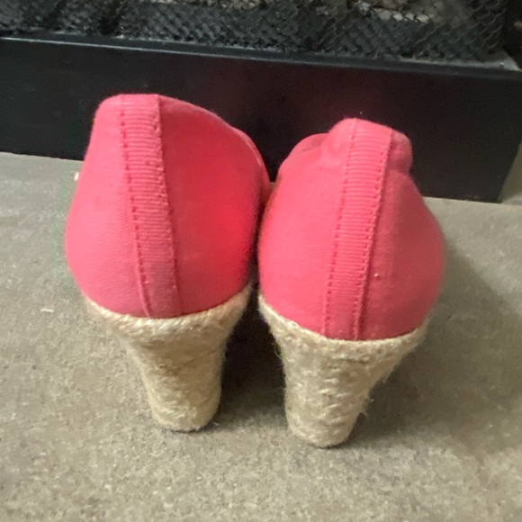 J.Crew Seville espadrille wedges in a bright pink, coral, or salmon canvas color - Picture 5 of 11